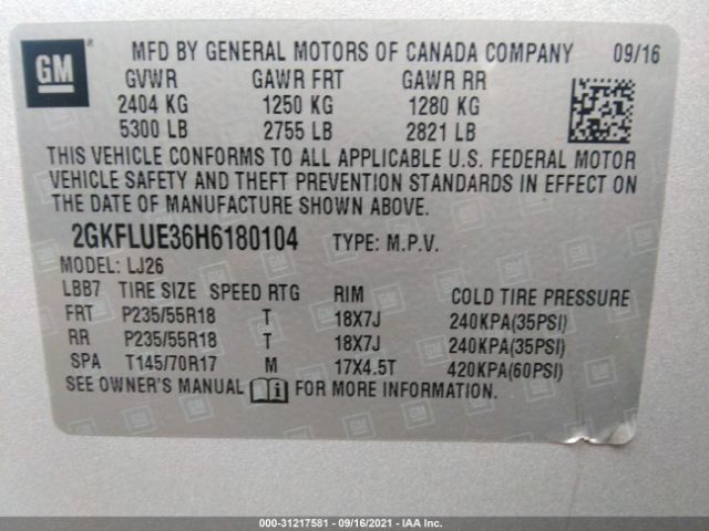 Photo 8 VIN: 2GKFLUE36H6180104 - GMC TERRAIN 