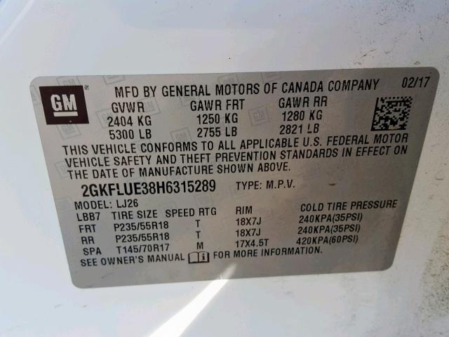 Photo 9 VIN: 2GKFLUE38H6315289 - GMC TERRAIN SL 