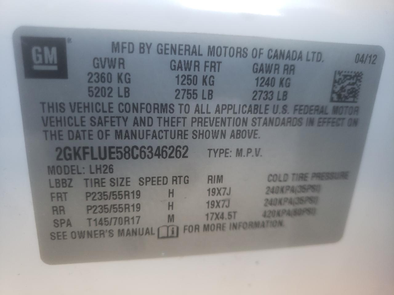 Photo 13 VIN: 2GKFLUE58C6346262 - GMC TERRAIN 