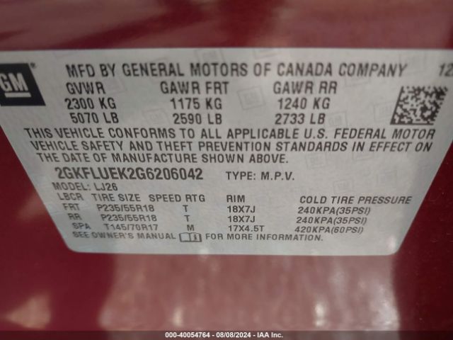 Photo 8 VIN: 2GKFLUEK2G6206042 - GMC TERRAIN 