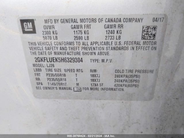 Photo 8 VIN: 2GKFLUEK5H6329304 - GMC TERRAIN 