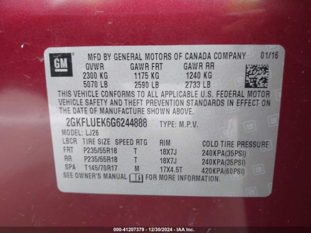 Photo 8 VIN: 2GKFLUEK6G6244888 - GMC TERRAIN 