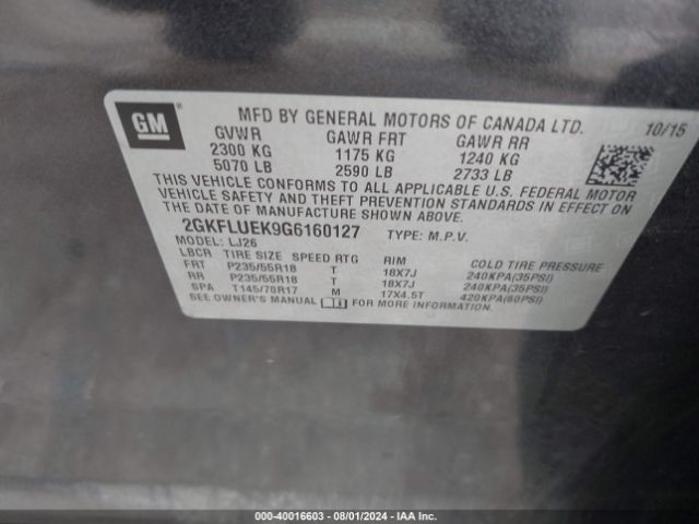 Photo 8 VIN: 2GKFLUEK9G6160127 - GMC TERRAIN 