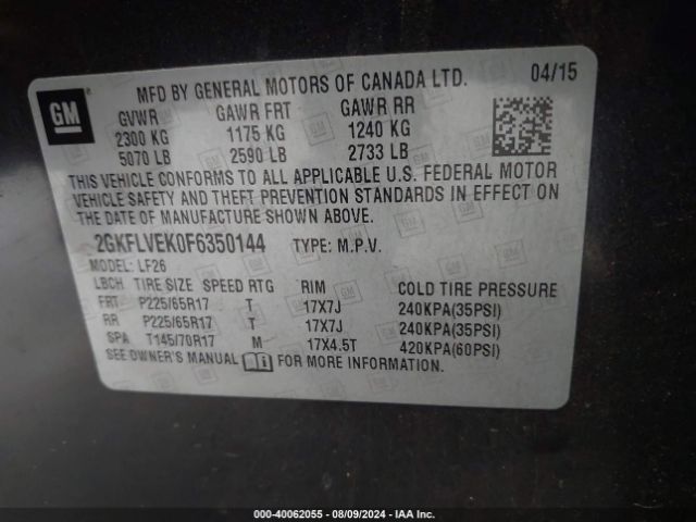 Photo 8 VIN: 2GKFLVEK0F6350144 - GMC TERRAIN 