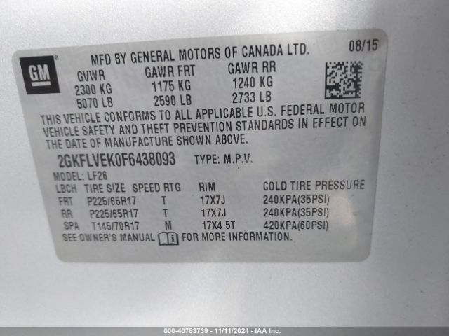 Photo 8 VIN: 2GKFLVEK0F6438093 - GMC TERRAIN 