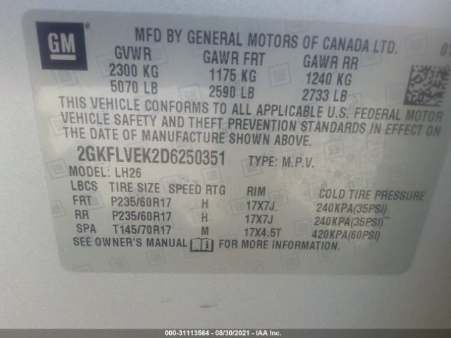 Photo 8 VIN: 2GKFLVEK2D6250351 - GMC TERRAIN 