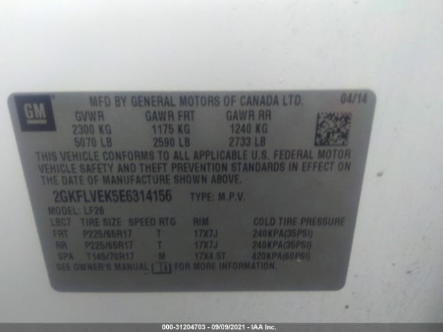 Photo 8 VIN: 2GKFLVEK5E6314156 - GMC TERRAIN 