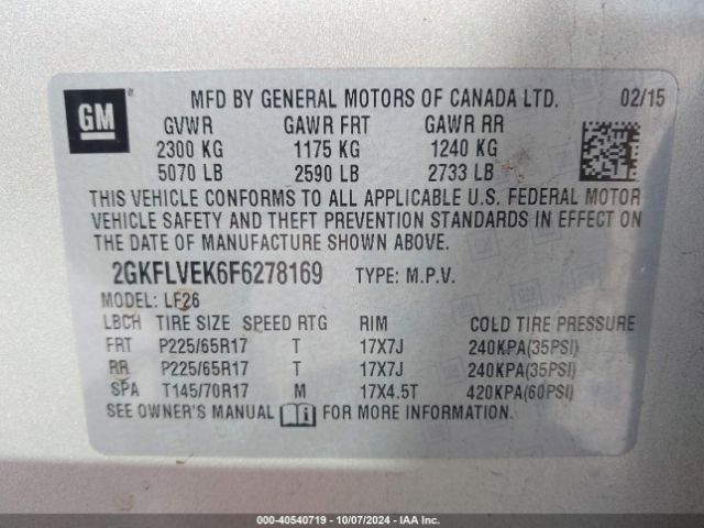 Photo 8 VIN: 2GKFLVEK6F6278169 - GMC TERRAIN 