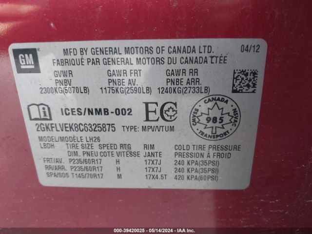 Photo 8 VIN: 2GKFLVEK8C6325875 - GMC TERRAIN 