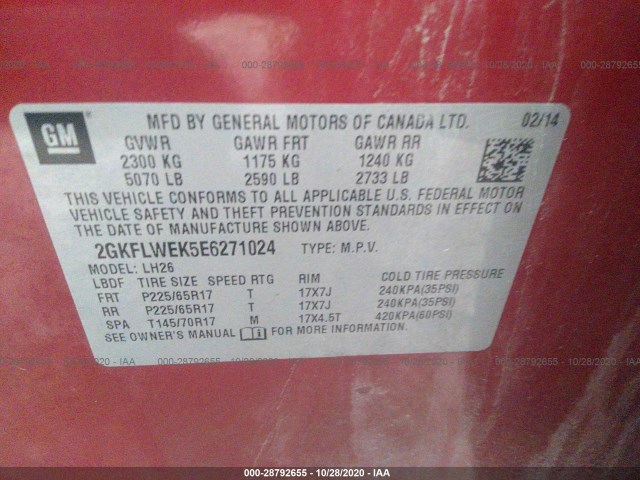 Photo 8 VIN: 2GKFLWEK5E6271024 - GMC TERRAIN 