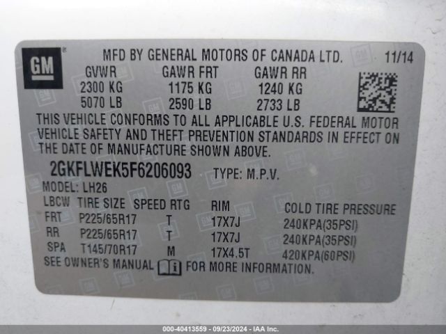 Photo 8 VIN: 2GKFLWEK5F6206093 - GMC TERRAIN 