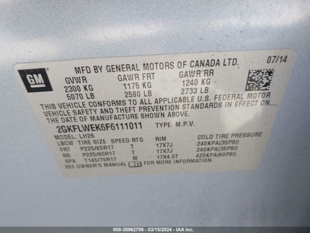 Photo 8 VIN: 2GKFLWEK6F6111011 - GMC TERRAIN 