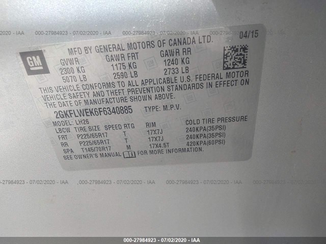 Photo 8 VIN: 2GKFLWEK6F6340885 - GMC TERRAIN 