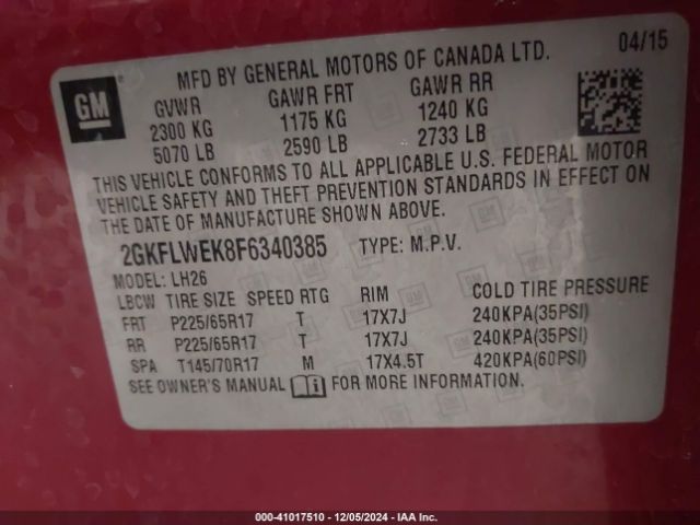 Photo 8 VIN: 2GKFLWEK8F6340385 - GMC TERRAIN 