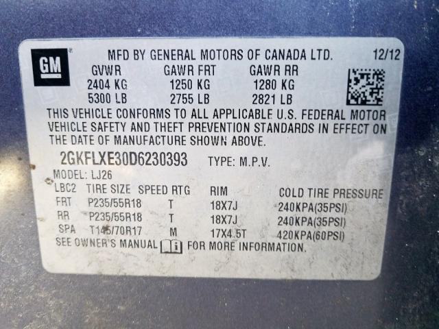 Photo 9 VIN: 2GKFLXE30D6230393 - GMC TERRAIN SL 