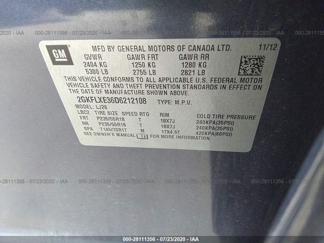 Photo 8 VIN: 2GKFLXE36D6212108 - GMC TERRAIN 