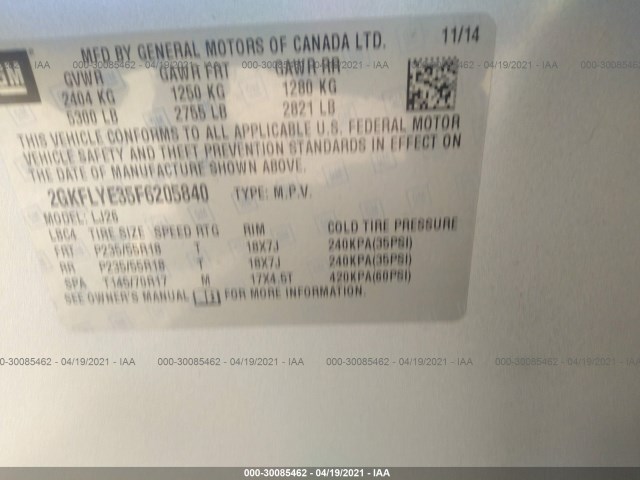 Photo 8 VIN: 2GKFLYE35F6205840 - GMC TERRAIN 