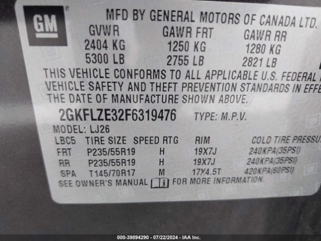 Photo 8 VIN: 2GKFLZE32F6319476 - GMC TERRAIN 