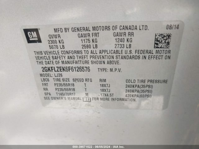 Photo 8 VIN: 2GKFLZEK6F6126576 - GMC TERRAIN 