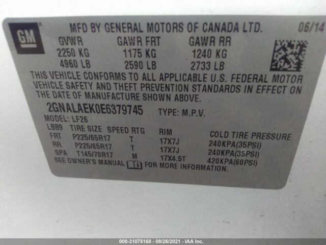 Photo 8 VIN: 2GNALAEK0E6379745 - CHEVROLET EQUINOX 