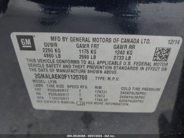 Photo 8 VIN: 2GNALAEK0F1125760 - CHEVROLET EQUINOX 