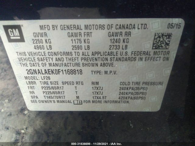 Photo 8 VIN: 2GNALAEK0F1168818 - CHEVROLET EQUINOX 