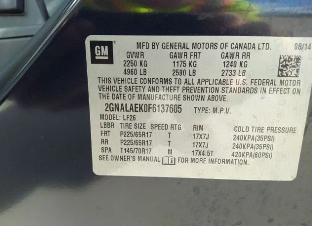 Photo 8 VIN: 2GNALAEK0F6137605 - CHEVROLET EQUINOX 