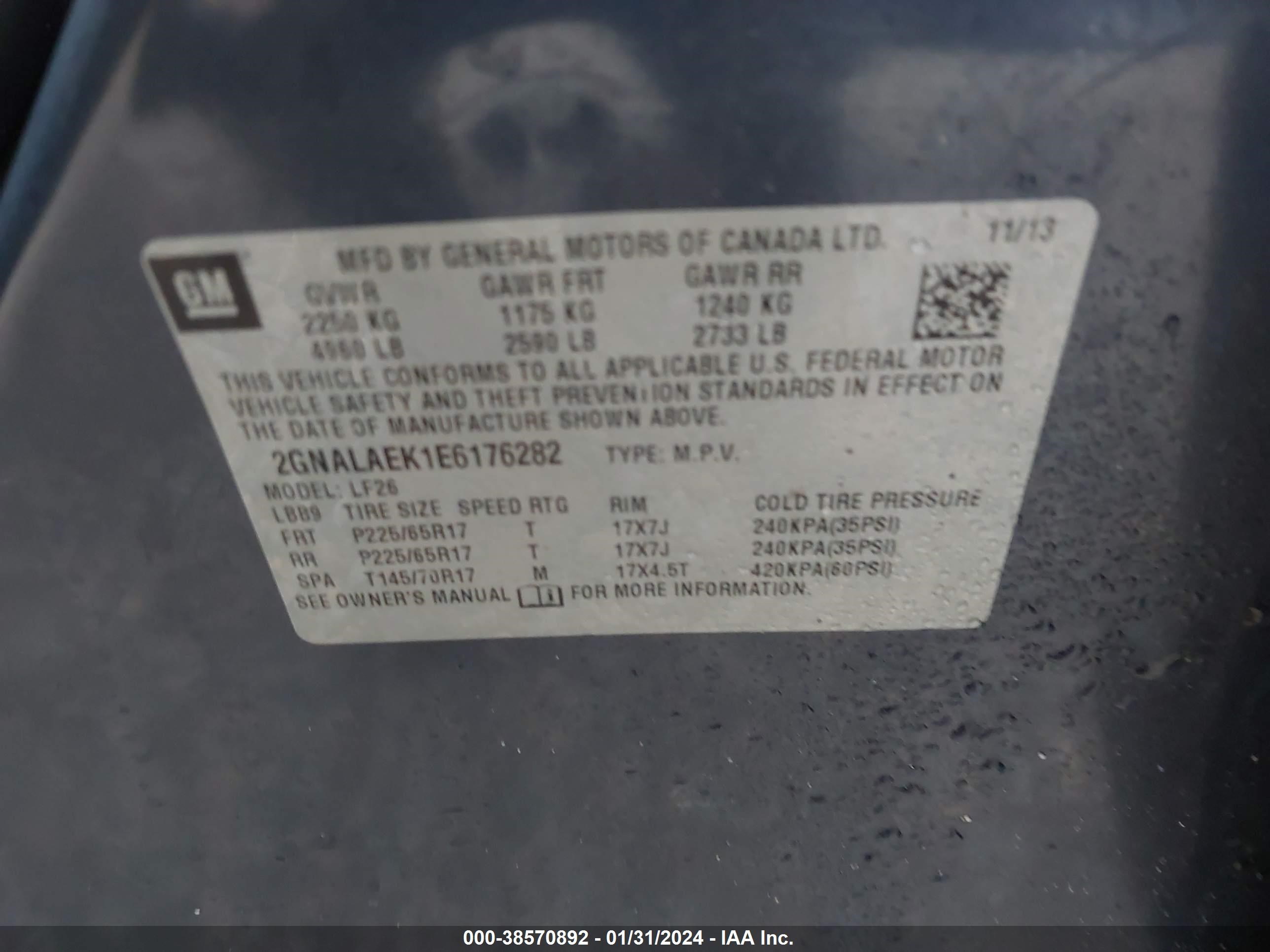 Photo 8 VIN: 2GNALAEK1E6176282 - CHEVROLET EQUINOX 