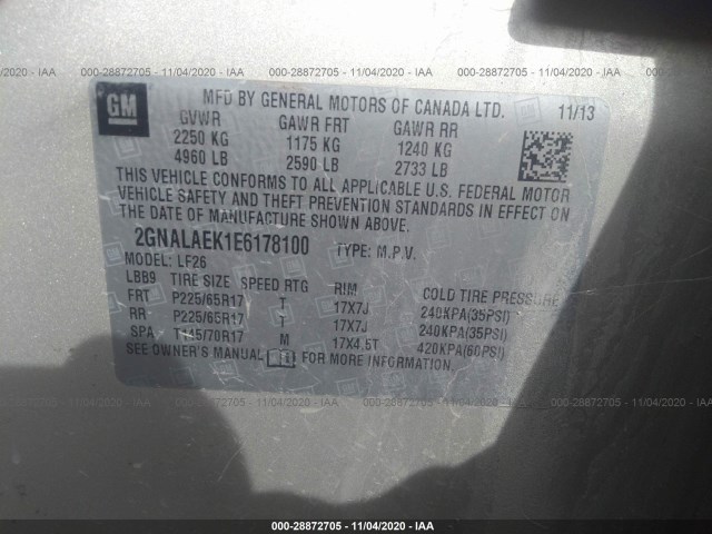 Photo 8 VIN: 2GNALAEK1E6178100 - CHEVROLET EQUINOX 