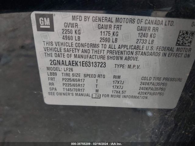 Photo 8 VIN: 2GNALAEK1E6313723 - CHEVROLET EQUINOX 