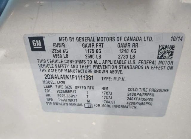 Photo 8 VIN: 2GNALAEK1F1111981 - CHEVROLET EQUINOX 