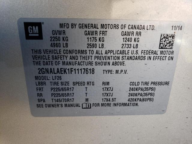 Photo 11 VIN: 2GNALAEK1F1117618 - CHEVROLET EQUINOX LS 