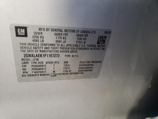 Photo 9 VIN: 2GNALAEK1F1167273 - CHEVROLET EQUINOX LS 