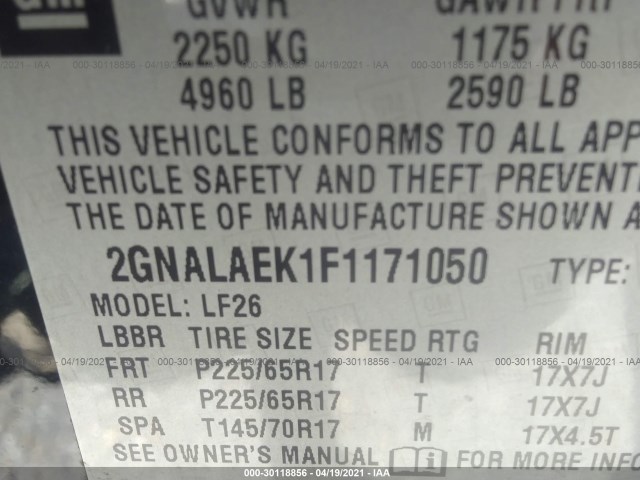 Photo 8 VIN: 2GNALAEK1F1171050 - CHEVROLET EQUINOX 