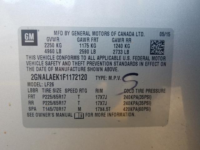 Photo 9 VIN: 2GNALAEK1F1172120 - CHEVROLET EQUINOX LS 