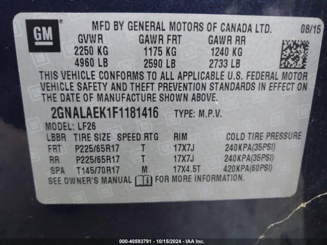 Photo 8 VIN: 2GNALAEK1F1181416 - CHEVROLET EQUINOX 