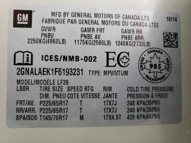 Photo 9 VIN: 2GNALAEK1F6193231 - CHEVROLET EQUINOX LS 