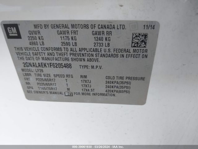 Photo 8 VIN: 2GNALAEK1F6205488 - CHEVROLET EQUINOX 