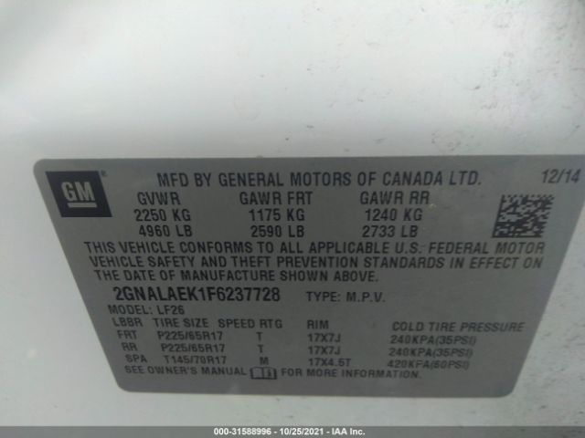 Photo 8 VIN: 2GNALAEK1F6237728 - CHEVROLET EQUINOX 