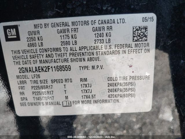 Photo 8 VIN: 2GNALAEK2F1168559 - CHEVROLET EQUINOX 