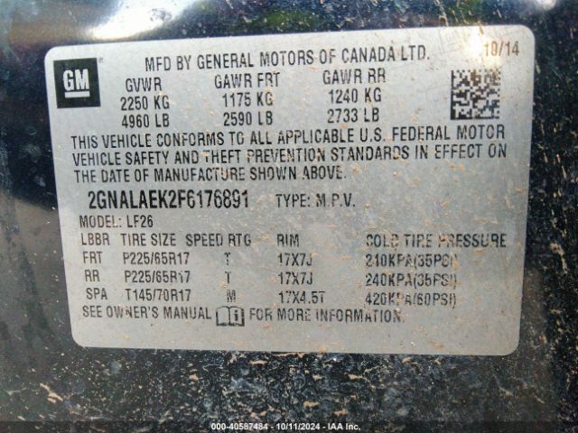 Photo 8 VIN: 2GNALAEK2F6176891 - CHEVROLET EQUINOX 