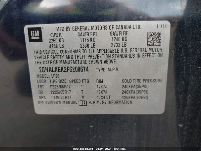 Photo 8 VIN: 2GNALAEK2F6208674 - CHEVROLET EQUINOX 