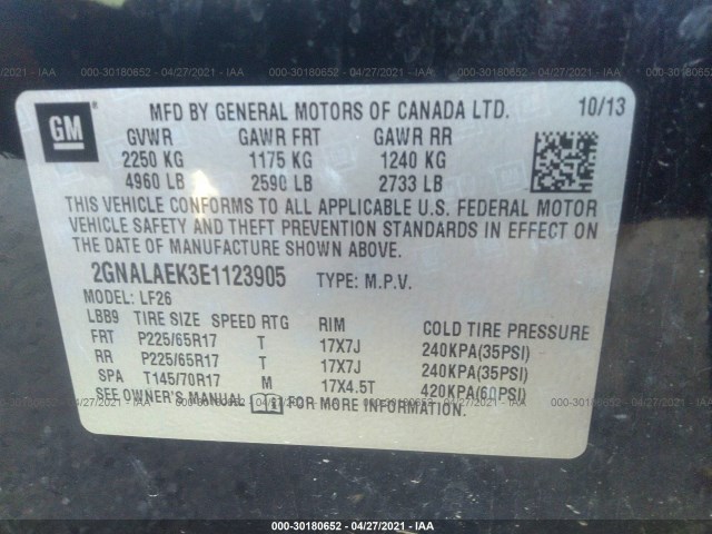 Photo 8 VIN: 2GNALAEK3E1123905 - CHEVROLET EQUINOX 