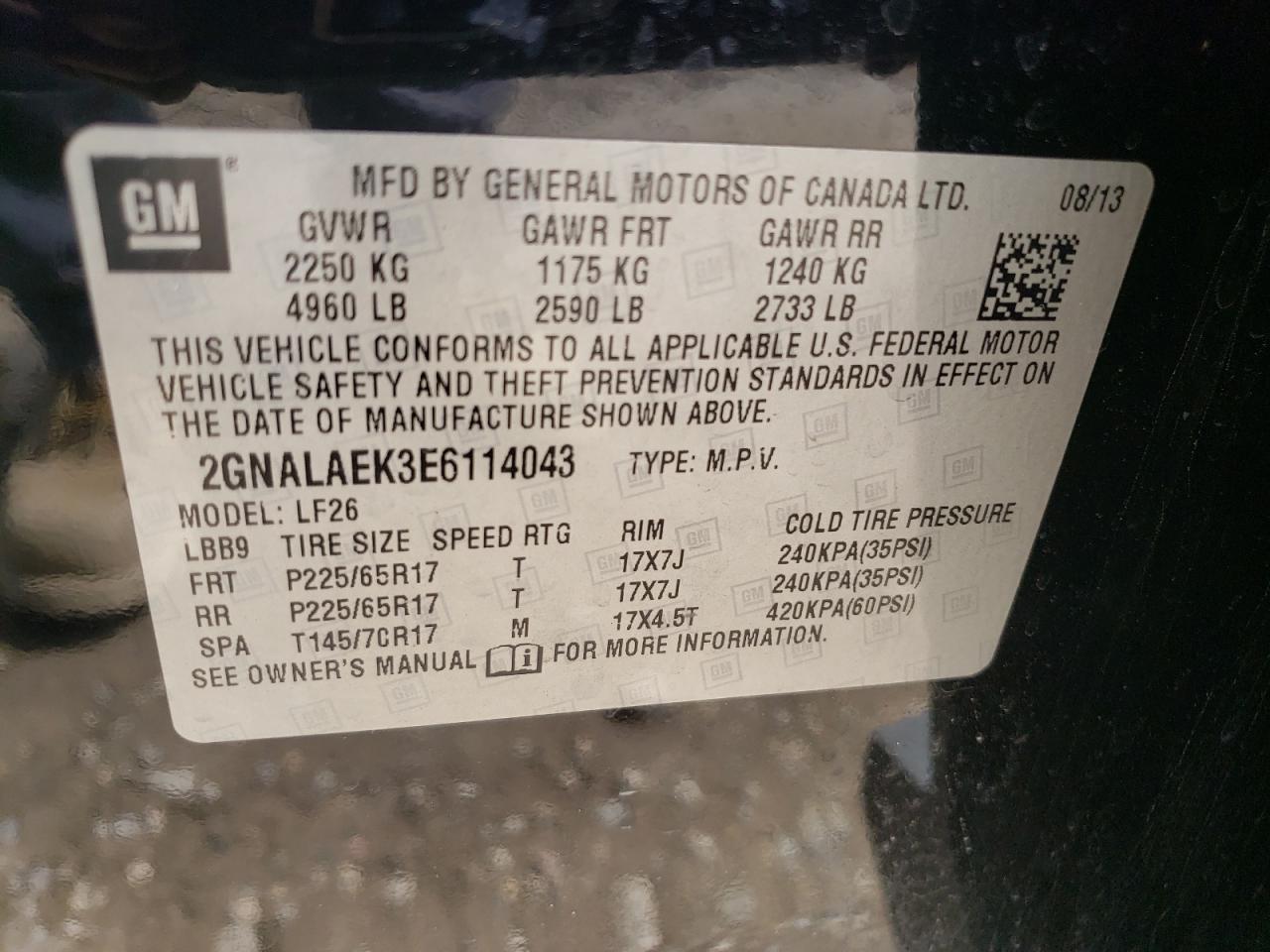 Photo 13 VIN: 2GNALAEK3E6114043 - CHEVROLET EQUINOX 