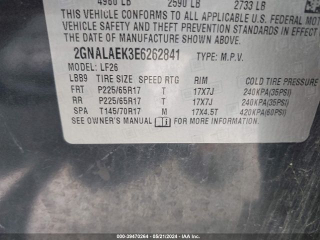 Photo 8 VIN: 2GNALAEK3E6262841 - CHEVROLET EQUINOX 