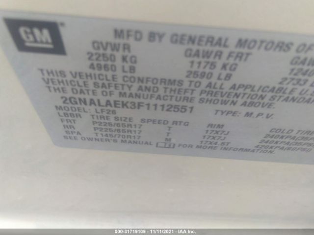 Photo 8 VIN: 2GNALAEK3F1112551 - CHEVROLET EQUINOX 