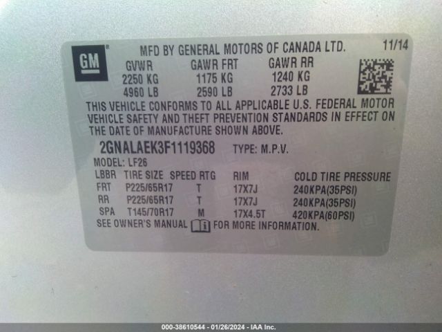 Photo 8 VIN: 2GNALAEK3F1119368 - CHEVROLET EQUINOX 