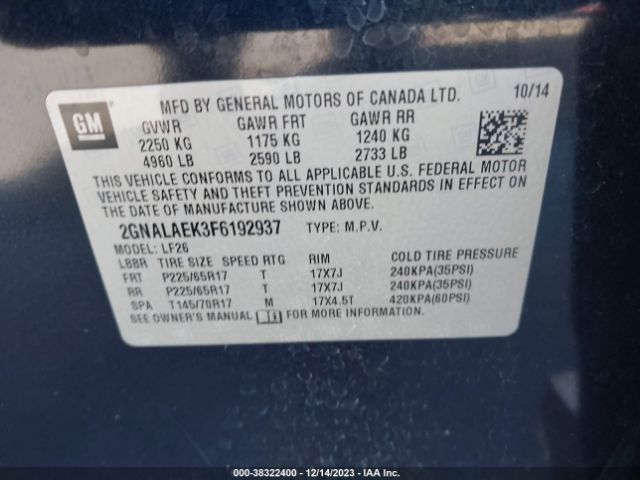 Photo 8 VIN: 2GNALAEK3F6192937 - CHEVROLET EQUINOX 