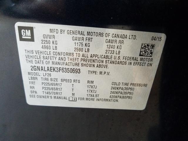 Photo 9 VIN: 2GNALAEK3F6350693 - CHEVROLET EQUINOX LS 