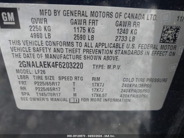 Photo 8 VIN: 2GNALAEK4F6203220 - CHEVROLET EQUINOX 